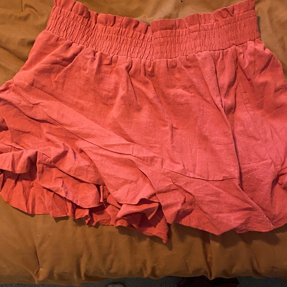 Coral Ruffle Hem Shorts